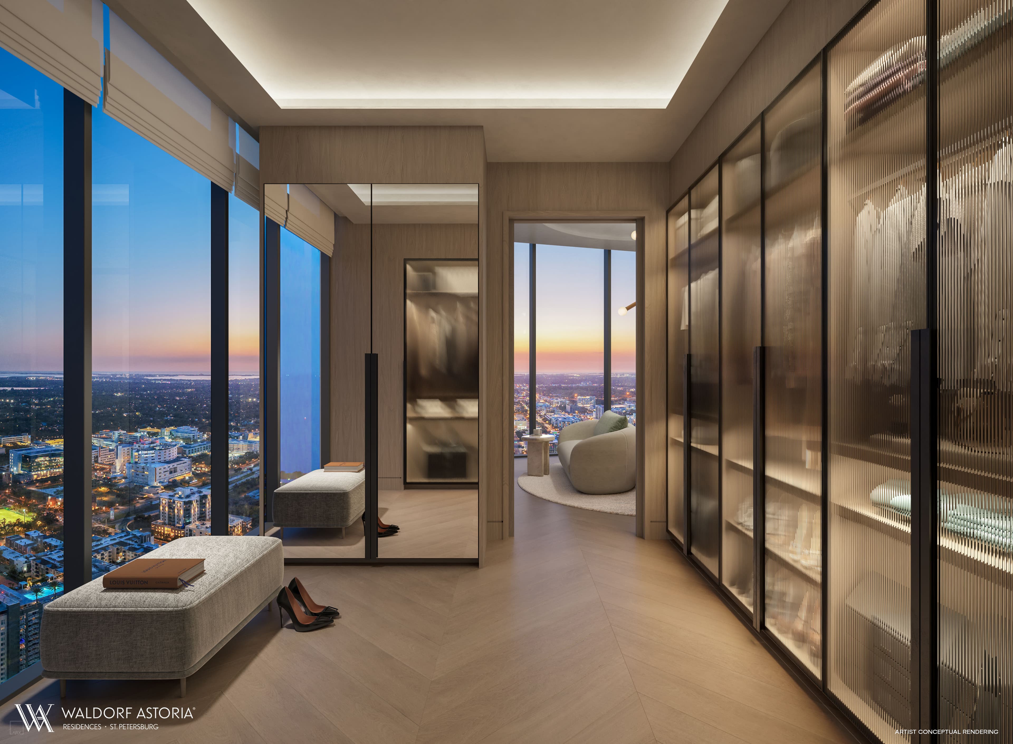 Waldorf Astoria walk-in closet with custom millwork